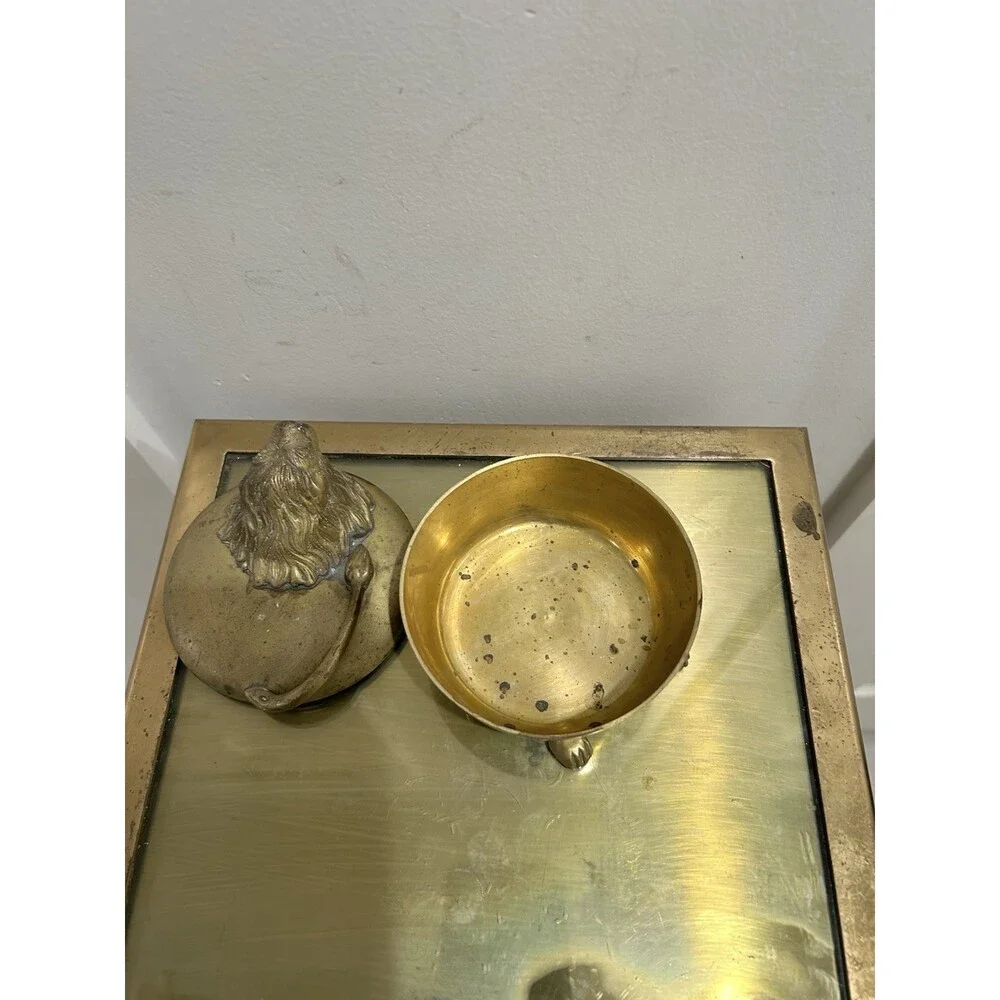 Vintage Brass Lion Head Trinket Box Jewelry Casket Footed Lidded Vanity Decor